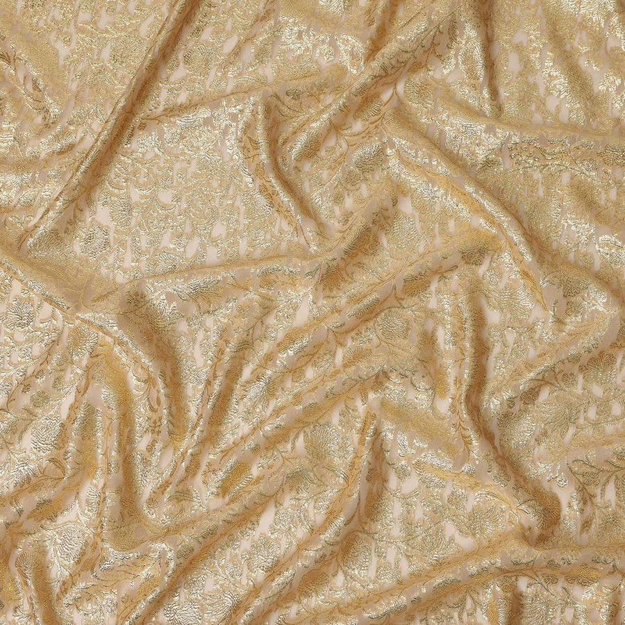 Gold Floral French Silk Chiffon Fransawi Garbasaar