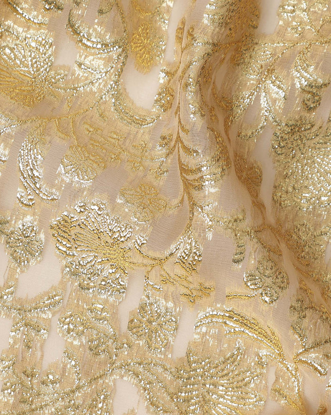 Gold Floral French Silk Chiffon Fransawi Garbasaar