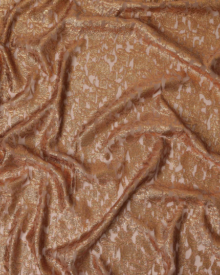 Brown Copper Floral French Silk Chiffon Fransawi Garbasaar