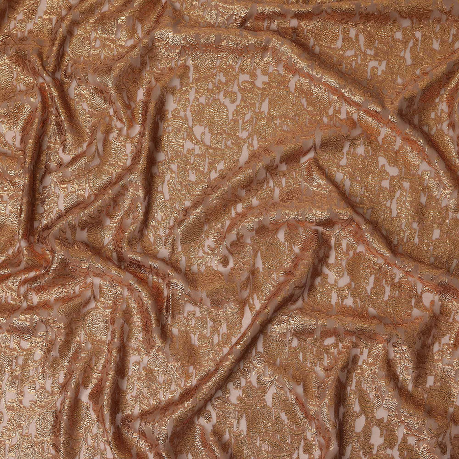Brown Copper Floral French Silk Chiffon Fransawi Garbasaar
