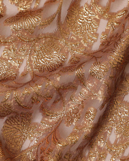 Brown Copper Floral French Silk Chiffon Fransawi Garbasaar