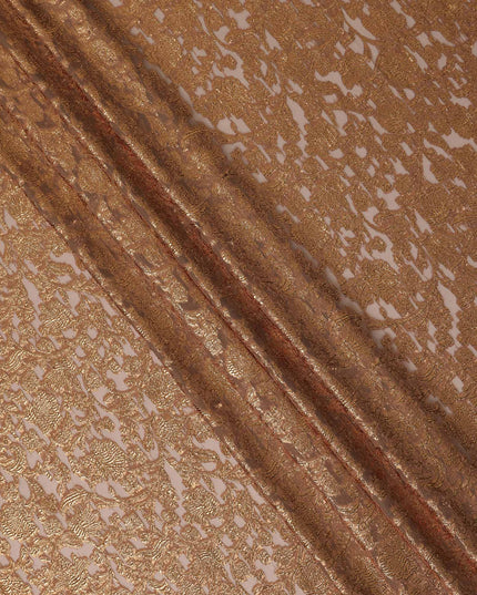 Brown Copper Floral French Silk Chiffon Fransawi Garbasaar