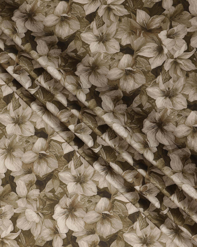 Beige Brown Floral Printed Cotton Lawn Fabric Soft Lightweight Breathable Smooth Dressmaking Fabric 110 Cms Width India Origin-D28660 Regal Fabrics