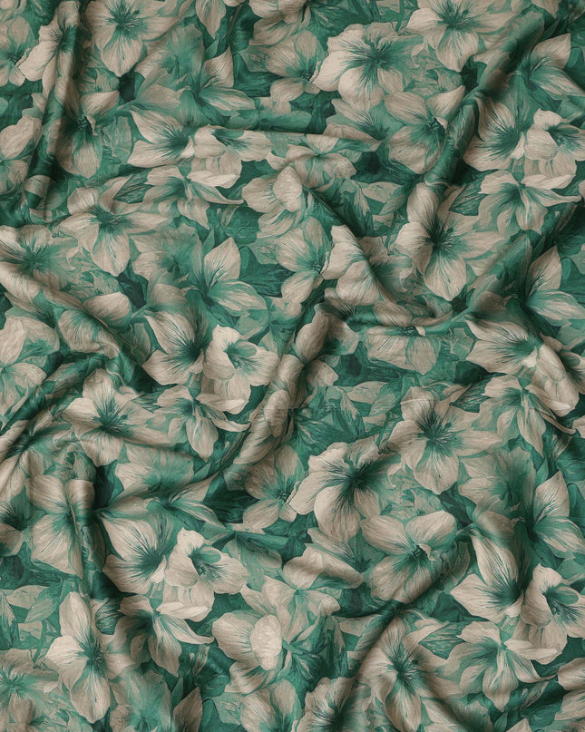 Green Beige Floral Printed Cotton Lawn Fabric Soft Lightweight Breathable Smooth Dressmaking Fabric 110 Cms Width India Origin-D28661 Regal Fabrics