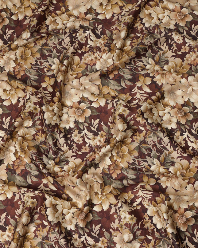 Brown Beige Floral Printed Cotton Lawn Fabric Soft Lightweight Breathable Elegant Dressmaking Fabric 110 Cms Width India Origin-D28665 Regal Fabrics