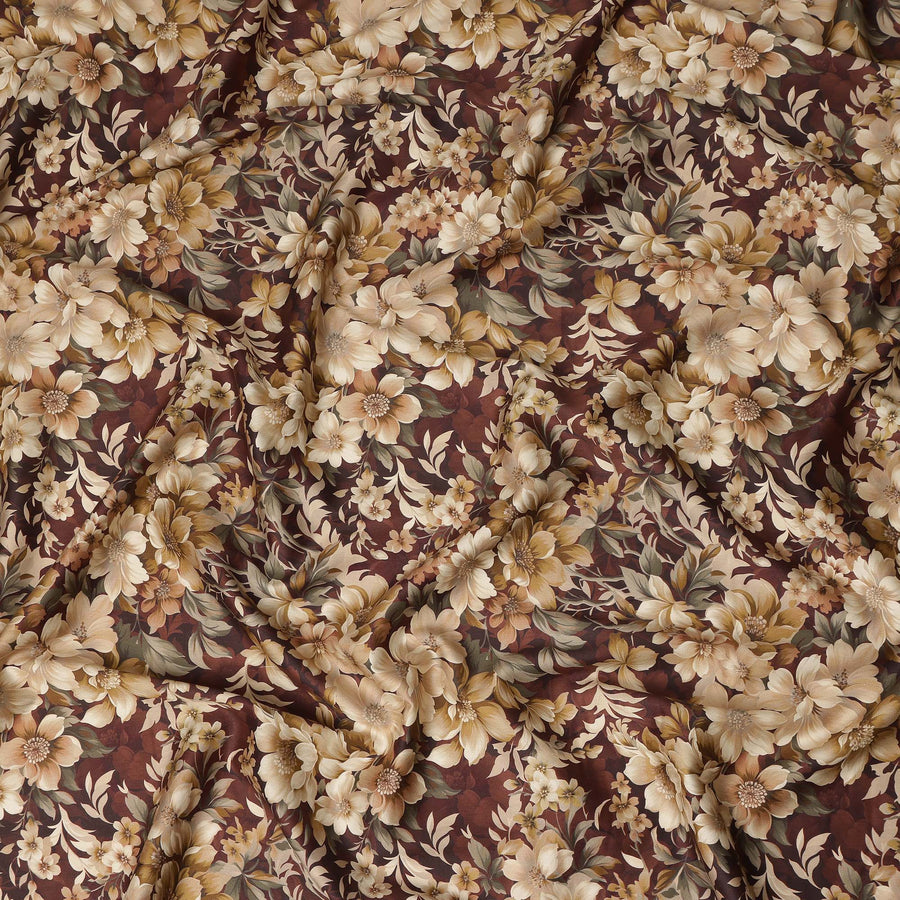 Brown Beige Floral Printed Cotton Lawn Fabric Soft Lightweight Breathable Elegant Dressmaking Fabric 110 Cms Width India Origin-D28665 Regal Fabrics