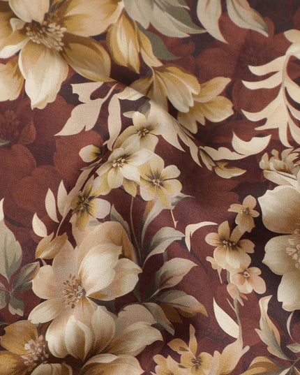 Brown Beige Floral Printed Cotton Lawn Fabric Soft Lightweight Breathable Elegant Dressmaking Fabric 110 Cms Width India Origin-D28665 Regal Fabrics