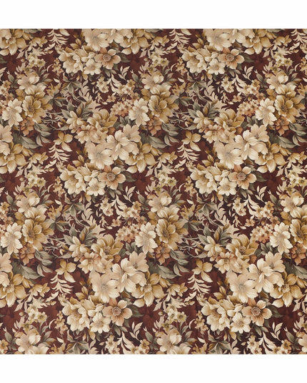 Brown Beige Floral Printed Cotton Lawn Fabric Soft Lightweight Breathable Elegant Dressmaking Fabric 110 Cms Width India Origin-D28665 Regal Fabrics
