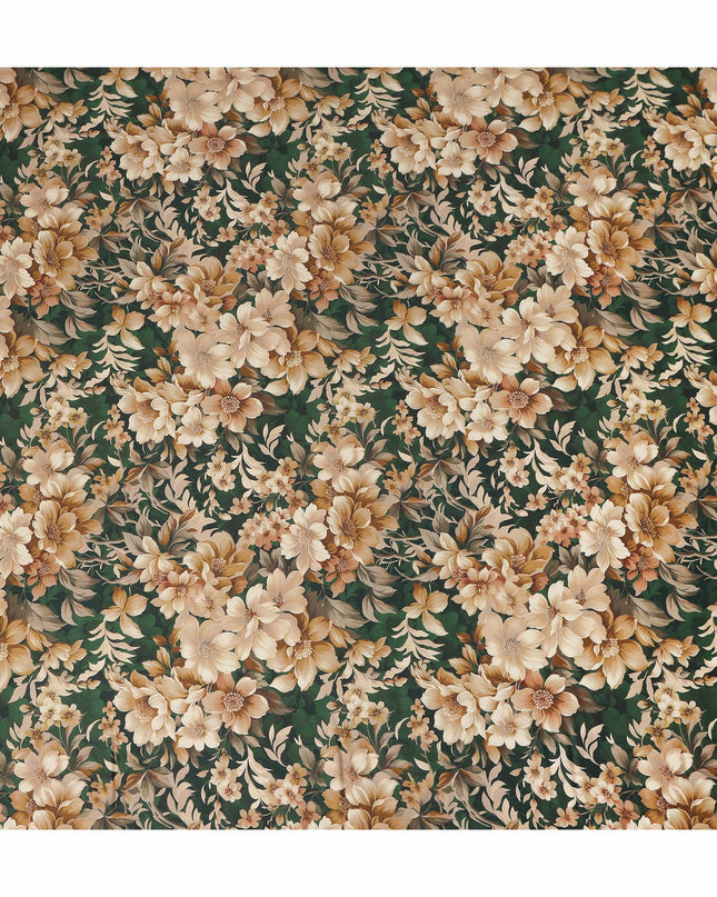 Dark Green Beige Floral Printed Cotton Lawn Fabric Soft Lightweight Breathable Elegant Dressmaking Fabric 110 Cms Width India Origin-D28663 Regal Fabrics