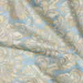Sky Blue Beige Floral Jacquard Printed Cotton Satin Fabric Smooth Lustrous Elegant Dressmaking Fabric 110 Cms Width India Origin-D28668 Regal Fabrics