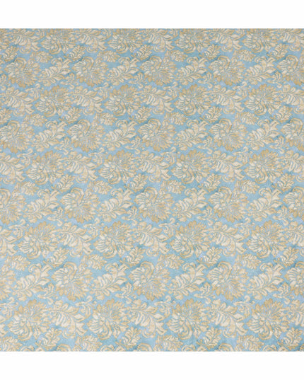 Sky Blue Beige Floral Jacquard Printed Cotton Satin Fabric Smooth Lustrous Elegant Dressmaking Fabric 110 Cms Width India Origin-D28668 Regal Fabrics