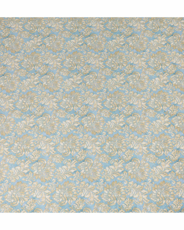 Sky Blue Beige Floral Jacquard Printed Cotton Satin Fabric Smooth Lustrous Elegant Dressmaking Fabric 110 Cms Width India Origin-D28668 Regal Fabrics