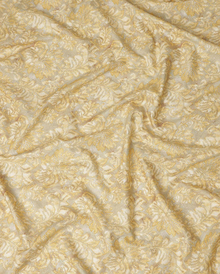 Cream Gold Floral Jacquard Printed Cotton Satin Fabric Smooth Lustrous Elegant Dressmaking Fabric 110 Cms Width India Origin-D28670 Regal Fabrics
