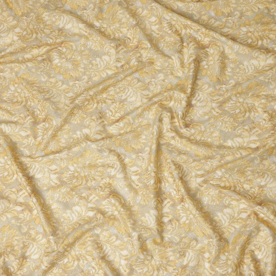 Cream Gold Floral Jacquard Printed Cotton Satin Fabric Smooth Lustrous Elegant Dressmaking Fabric 110 Cms Width India Origin-D28670 Regal Fabrics