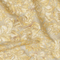 Cream Gold Floral Jacquard Printed Cotton Satin Fabric Smooth Lustrous Elegant Dressmaking Fabric 110 Cms Width India Origin-D28670 Regal Fabrics