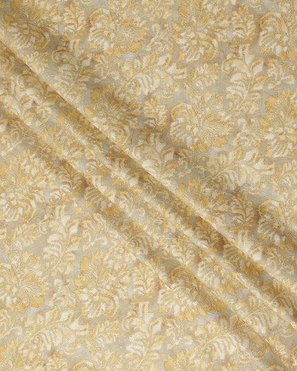 Cream Gold Floral Jacquard Printed Cotton Satin Fabric Smooth Lustrous Elegant Dressmaking Fabric 110 Cms Width India Origin-D28670 Regal Fabrics