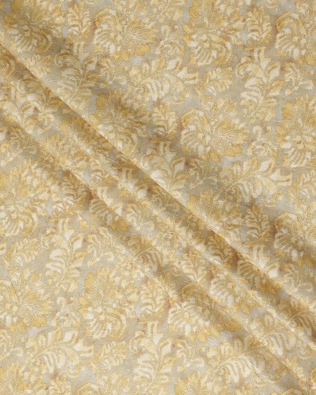 Cream Gold Floral Jacquard Printed Cotton Satin Fabric Smooth Lustrous Elegant Dressmaking Fabric 110 Cms Width India Origin-D28670 Regal Fabrics