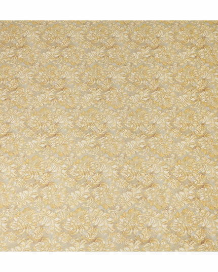 Cream Gold Floral Jacquard Printed Cotton Satin Fabric Smooth Lustrous Elegant Dressmaking Fabric 110 Cms Width India Origin-D28670 Regal Fabrics
