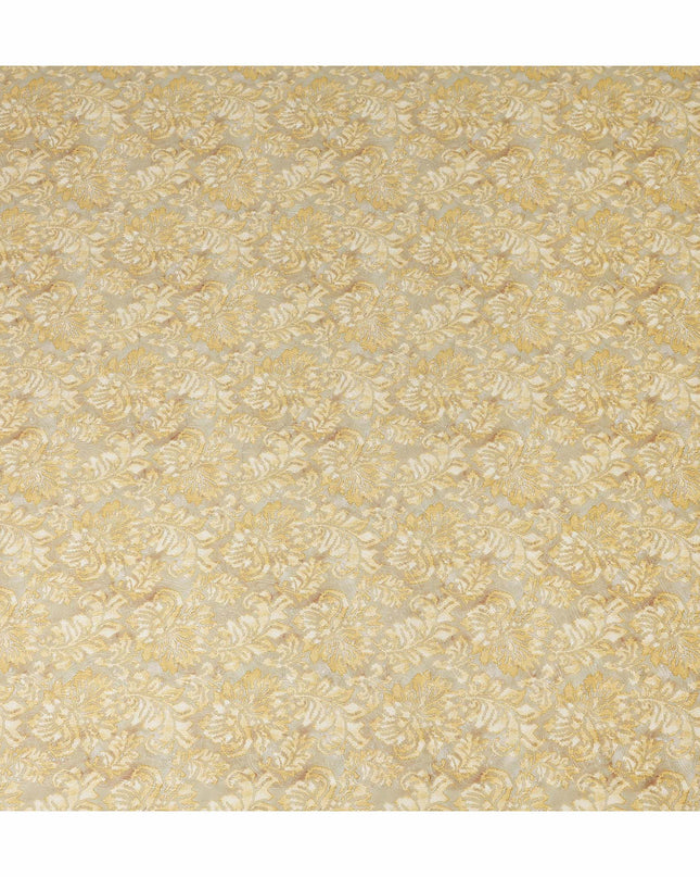 Cream Gold Floral Jacquard Printed Cotton Satin Fabric Smooth Lustrous Elegant Dressmaking Fabric 110 Cms Width India Origin-D28670 Regal Fabrics