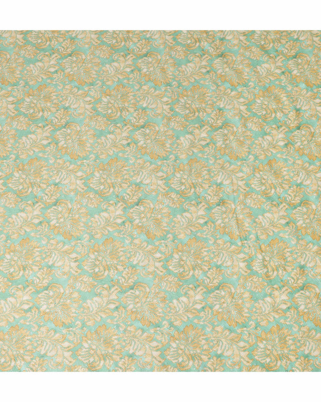 Mint Green Beige Floral Jacquard Printed Cotton Satin Fabric Smooth Lustrous Elegant Dressmaking Fabric 110 Cms Width India Origin-D28667 Regal Fabrics