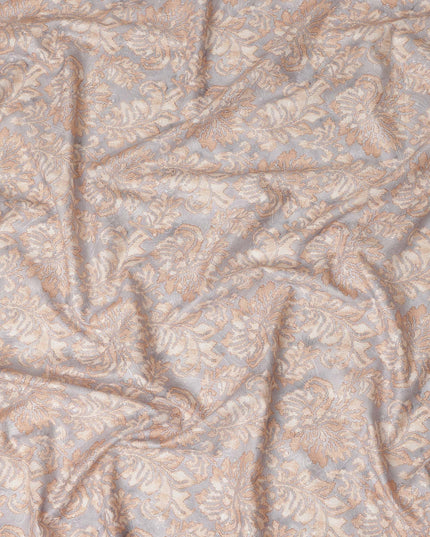 Light Grey Beige Floral Jacquard Printed Cotton Satin Fabric Smooth Lustrous Elegant Dressmaking Fabric 110 Cms Width India Origin-D28669 Regal Fabrics