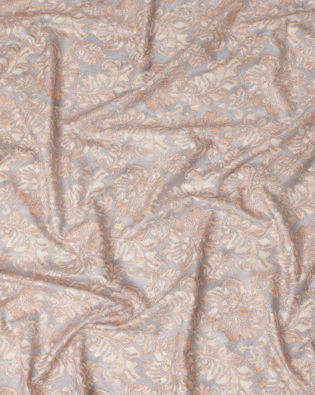 Light Grey Beige Floral Jacquard Printed Cotton Satin Fabric Smooth Lustrous Elegant Dressmaking Fabric 110 Cms Width India Origin-D28669 Regal Fabrics