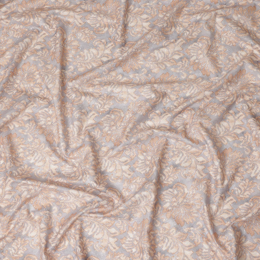 Light Grey Beige Floral Jacquard Printed Cotton Satin Fabric Smooth Lustrous Elegant Dressmaking Fabric 110 Cms Width India Origin-D28669 Regal Fabrics