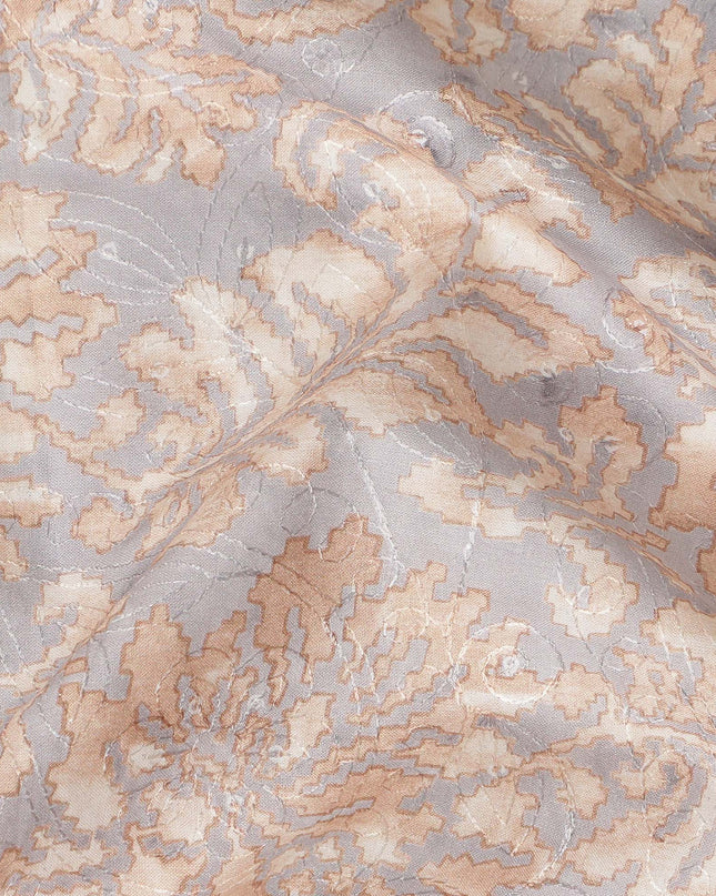 Light Grey Beige Floral Jacquard Printed Cotton Satin Fabric Smooth Lustrous Elegant Dressmaking Fabric 110 Cms Width India Origin-D28669 Regal Fabrics