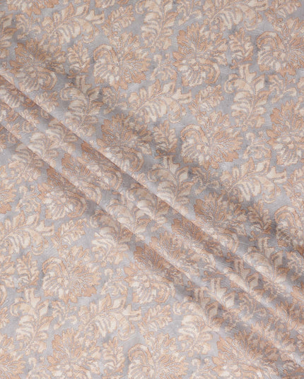Light Grey Beige Floral Jacquard Printed Cotton Satin Fabric Smooth Lustrous Elegant Dressmaking Fabric 110 Cms Width India Origin-D28669 Regal Fabrics