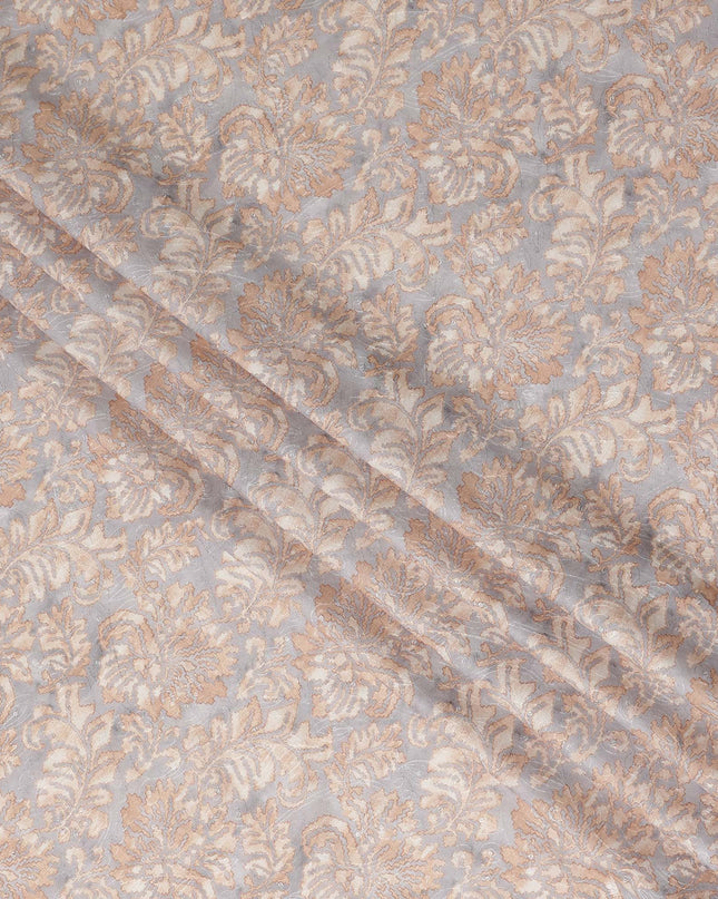 Light Grey Beige Floral Jacquard Printed Cotton Satin Fabric Smooth Lustrous Elegant Dressmaking Fabric 110 Cms Width India Origin-D28669 Regal Fabrics