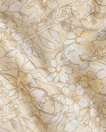 Beige Yellow Floral Printed Cotton Satin Fabric Soft Smooth Lightweight Elegant Dressmaking Fabric 110 Cms Width India Origin-D28672 Regal Fabrics