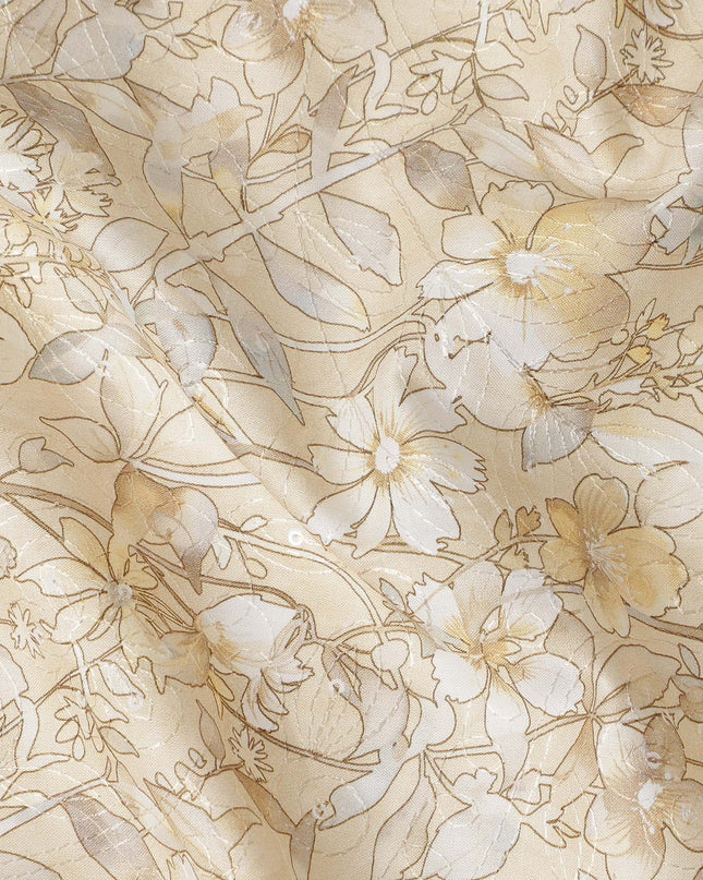 Beige Yellow Floral Printed Cotton Satin Fabric Soft Smooth Lightweight Elegant Dressmaking Fabric 110 Cms Width India Origin-D28672 Regal Fabrics