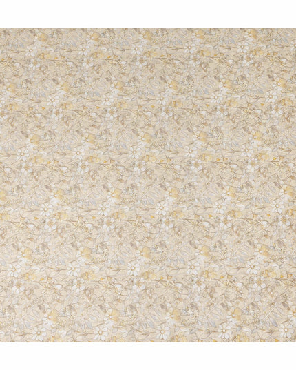 Beige Yellow Floral Printed Cotton Satin Fabric Soft Smooth Lightweight Elegant Dressmaking Fabric 110 Cms Width India Origin-D28672 Regal Fabrics