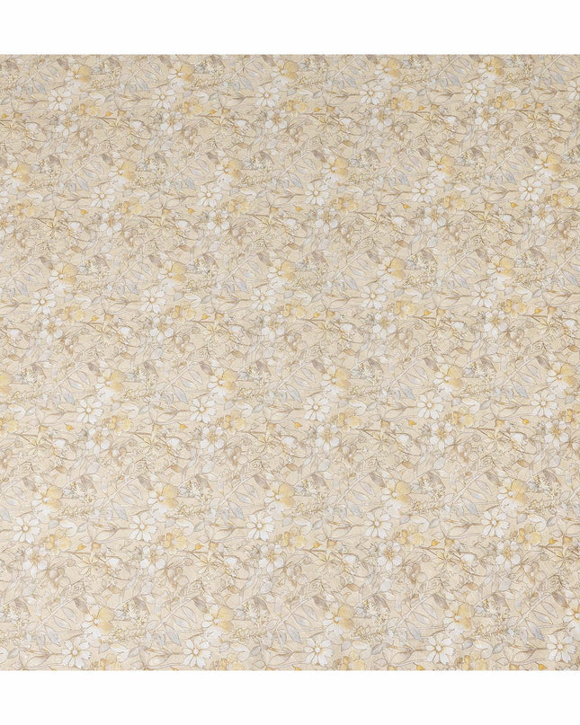 Beige Yellow Floral Printed Cotton Satin Fabric Soft Smooth Lightweight Elegant Dressmaking Fabric 110 Cms Width India Origin-D28672 Regal Fabrics