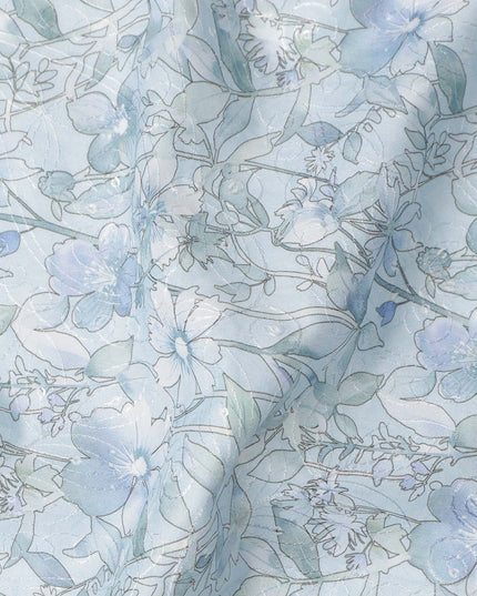 Powder Blue Floral Printed Cotton Satin Fabric Soft Smooth Lightweight Elegant Dressmaking Fabric 110 Cms Width India Origin-D28673 Regal Fabrics