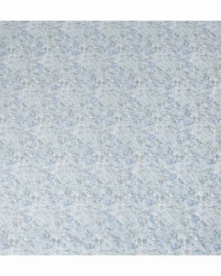Powder Blue Floral Printed Cotton Satin Fabric Soft Smooth Lightweight Elegant Dressmaking Fabric 110 Cms Width India Origin-D28673 Regal Fabrics