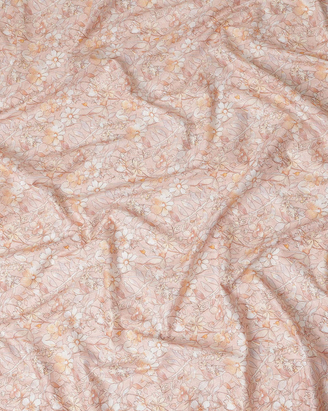 Peach Beige Floral Printed Cotton Satin Fabric Soft Smooth Lightweight Elegant Dressmaking Fabric 110 Cms Width India Origin-D28671 Regal Fabrics