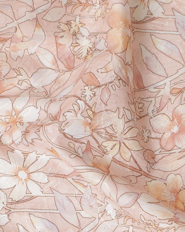 Peach Beige Floral Printed Cotton Satin Fabric Soft Smooth Lightweight Elegant Dressmaking Fabric 110 Cms Width India Origin-D28671 Regal Fabrics