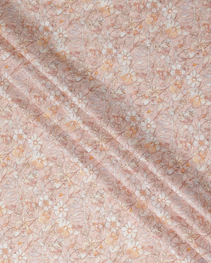 Peach Beige Floral Printed Cotton Satin Fabric Soft Smooth Lightweight Elegant Dressmaking Fabric 110 Cms Width India Origin-D28671 Regal Fabrics