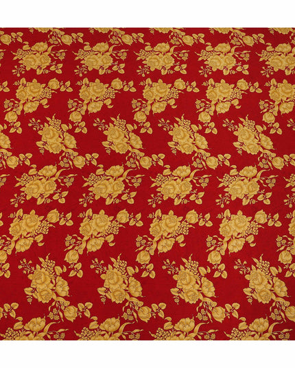 Red Gold Floral Bouquet Printed Pure Silk Crepe Fabric Lightweight Soft Draping Dress Material 110 Cms Width India Origin-D28780 Regal Fabrics