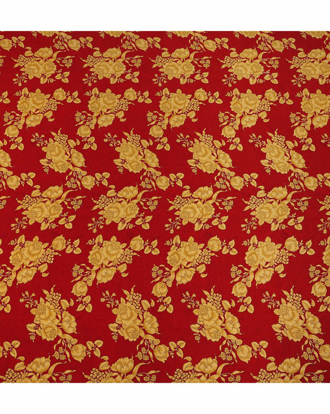 Red Gold Floral Bouquet Printed Pure Silk Crepe Fabric Lightweight Soft Draping Dress Material 110 Cms Width India Origin-D28780 Regal Fabrics
