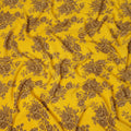 Mustard Yellow Brown Floral Bouquet Printed Pure Silk Crepe Fabric Lightweight Soft Draping Dress Material 110 Cms Width India Origin-D28781 Regal Fabrics