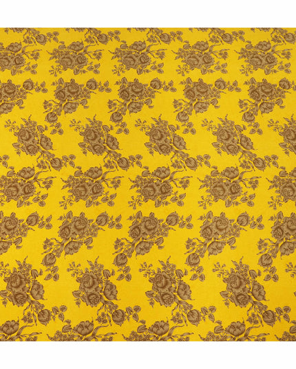 Mustard Yellow Brown Floral Bouquet Printed Pure Silk Crepe Fabric Lightweight Soft Draping Dress Material 110 Cms Width India Origin-D28781 Regal Fabrics