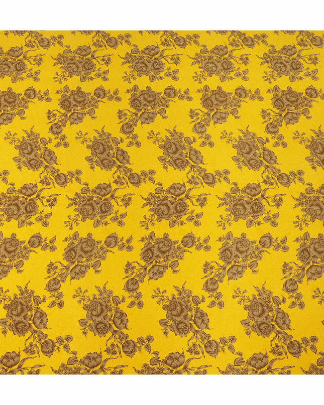 Mustard Yellow Brown Floral Bouquet Printed Pure Silk Crepe Fabric Lightweight Soft Draping Dress Material 110 Cms Width India Origin-D28781 Regal Fabrics