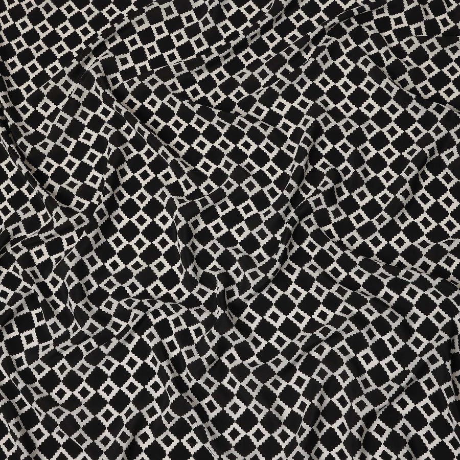 Black Geometric Pure Silk Crepe Fabric 110cm - 1515595