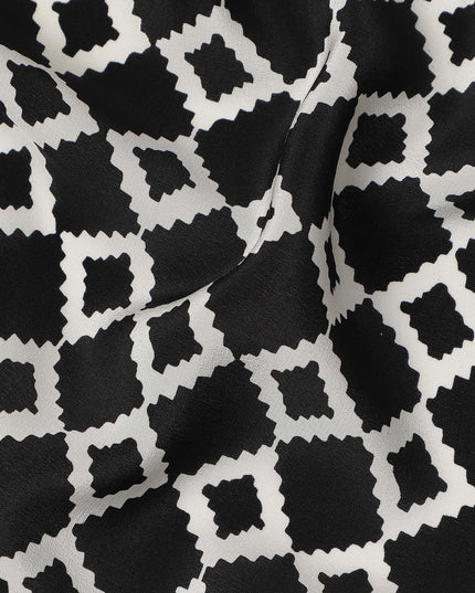 Black Geometric Pure Silk Crepe Fabric 110cm - 1515595