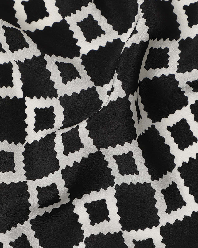 Black Geometric Pure Silk Crepe Fabric 110cm - 1515595