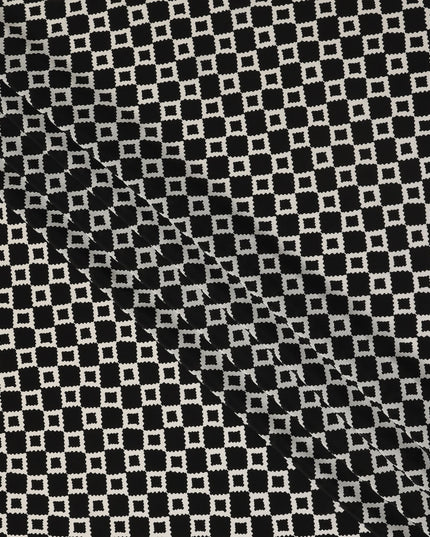 Black Geometric Pure Silk Crepe Fabric 110cm - 1515595