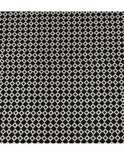 Black Geometric Pure Silk Crepe Fabric 110cm - 1515595