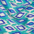 Mint Green Blue Ikat Diamond Printed Pure Silk Crepe Fabric Lightweight Soft Draping Dress Material 110 Cms Width India Origin-D28791 Regal Fabrics
